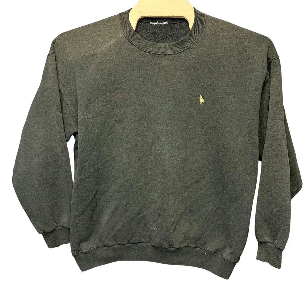 Polo Ralph Lauren Mens Crewneck Sweatshirt Faded Black Yellow Pony Logo XL
